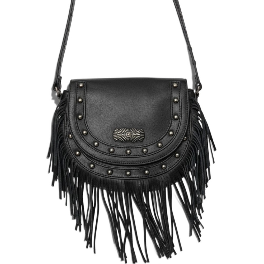 Zara black fringe western Cowboy studded purse